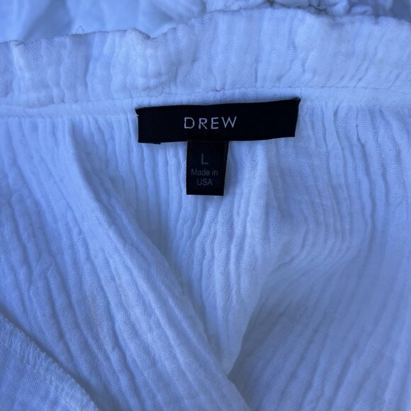 DREW Size L Puff Sleeves Mini Dress Tiered White Party 100% Cotton Beachy - Picture 4 of 5